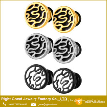 Silver Black Gold Plated Stainless Steel Round Enamel Ear Fake Illusion Tunnel